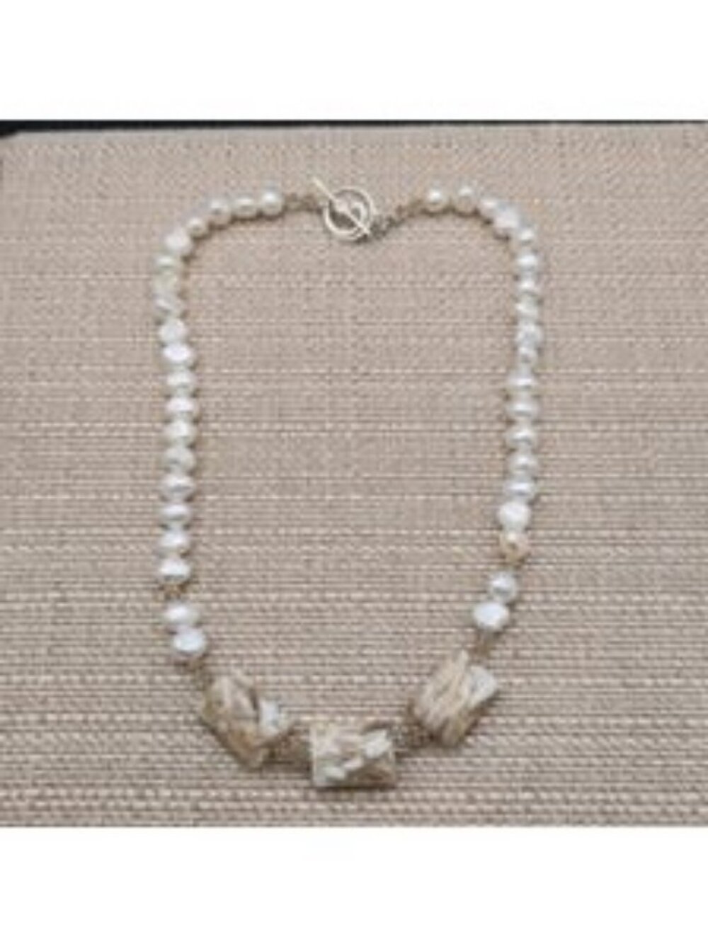 16 Inch Sterling Silver Freshwater Pearl Marbled Resin Acrylic Necklace B1499